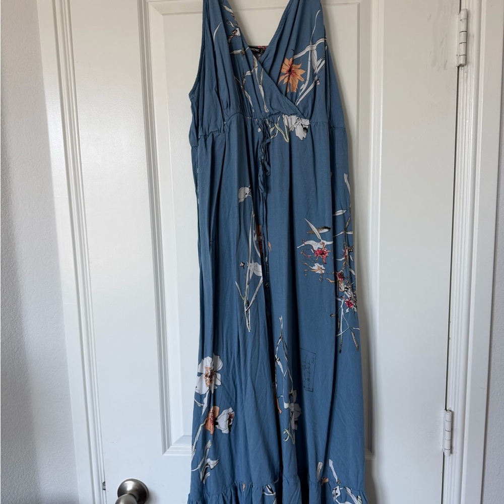 BloomChic Blue Floral Maxi Dress with V-Neck